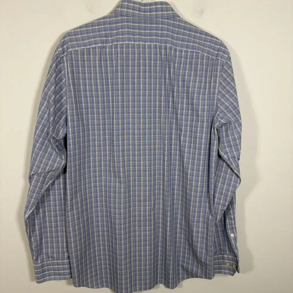Banana Republic Non Iron Slim Fit Button‎ Up Dress Shirt Large Blue Plaid Bundle